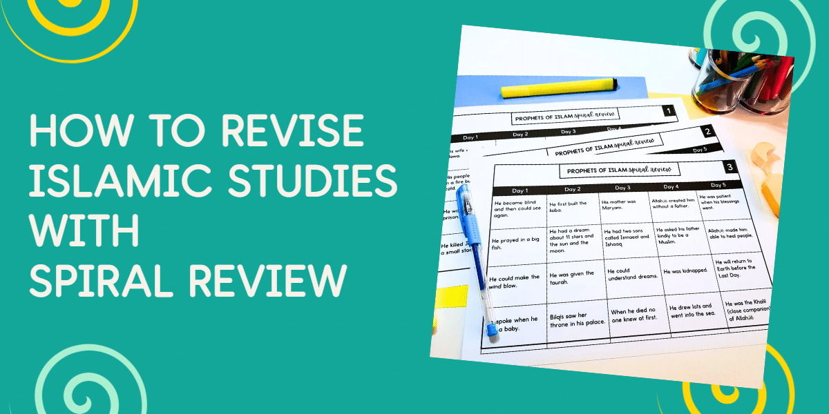 Photos of spiral review prophets worksheets to revise Islamic studies