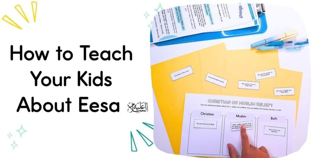 Image featuring an activity where students sort different beliefs about Isa into Christian, Muslim, or shared categories.
