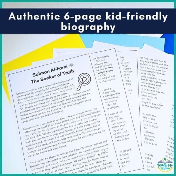 6 pages of clear text for kids about Salman Al-Farsi
